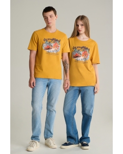 เสื้อยืดแขนสั้นผู้ชาย คอกลม สีเหลือง ลายประจวบคีรีขันธ์