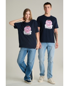 เสื้อยืดแขนสั้นผู้ชาย คอกลม สีกรมท่า ลายราชบุรี