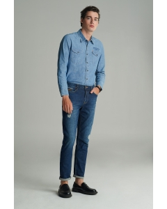 กางเกงยีนส์ผู้ชาย ขาเดฟ ริมแดง (Selvedge Jeans) สียีนส์