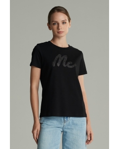 เสื้อยืดแขนสั้นผู้หญิง คอกลม สีดำ