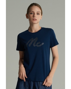 เสื้อยืดแขนสั้นผู้หญิง คอกลม สีกรมท่า