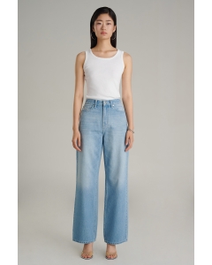 กางเกงยีนส์ผู้หญิง ขากว้าง ทรงไวด์เลค (Wide Leg) สียีนส์ฟอกอ่อน