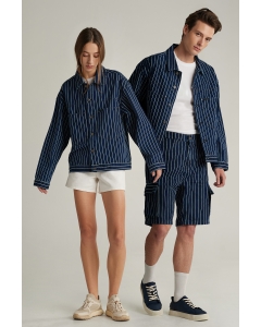 เสื้อแจ็คเก็ตยีนส์ทรงโอเวอร์ไซส์ Unisex แขนยาว