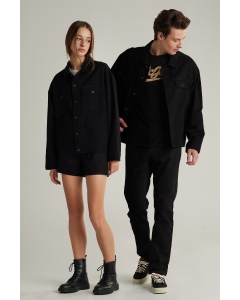 เสื้อแจ็คเก็ตทรงโอเวอร์ไซส์ Unisex แขนยาว สีดำ