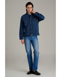 เสื้อแจ็คเก็ตยีนส์ ผู้ชาย แขนยาว (Relaxed fit) สียีนส์ฟอกเข้ม