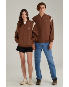 เสื้อแจ็คเก็ตบอมเบอร์ Unisex แขนยาว สีน้ำตาล