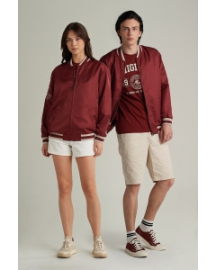 เสื้อแจ็คเก็ตบอมเบอร์ Unisex แขนยาว สีแดง