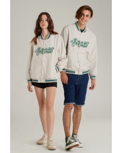 เสื้อแจ็คเก็ตบอมเบอร์ Unisex แขนยาว สีครีม