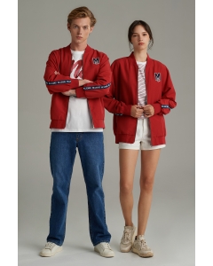 เสื้อแจ็คเก็ตบอมเบอร์ Unisex แขนยาว สีแดง