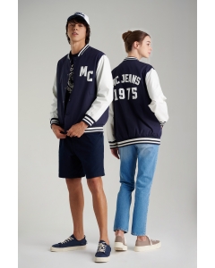 เสื้อแจ็คเก็ตบอมเบอร์ Unisex แขนยาว สีกรมท่า