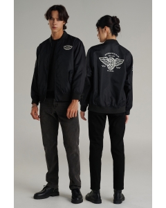 เสื้อแจ็คเก็ตบอมเบอร์ Unisex แขนยาว สีดำ