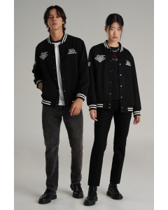 เสื้อแจ็คเก็ตบอมเบอร์ Unisex แขนยาว สีดำ