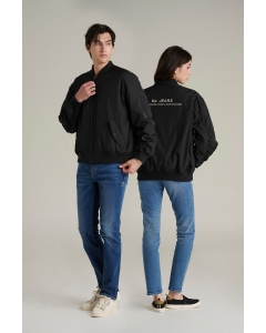 เสื้อแจ็คเก็ตบอมเบอร์ Unisex แขนยาว สีดำ