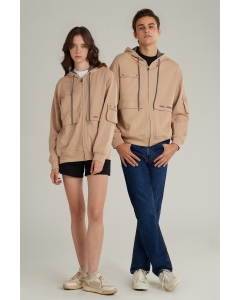 เสื้อกันหนาว ฮู้ดดี้ Unisex แขนยาว สีต้ำตาลกากี