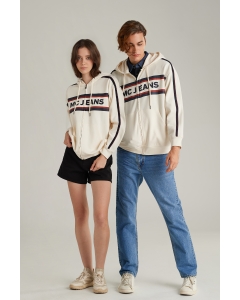 เสื้อกันหนาว ฮู้ดดี้ Unisex แขนยาว สีครีม