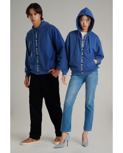 เสื้อกันหนาว ฮู้ดดี้ Unisex แขนยาว สีน้ำเงิน