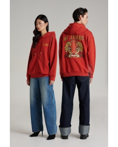 เสื้อกันหนาว ฮู้ดดี้ Unisex  ทรงโอเวอร์ไซส์ แขนยาว สีแดงอิฐ