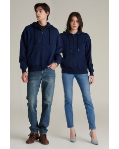 เสื้อกันหนาว ฮู้ดดี้ Unisex ทรงโอเวอร์ไซส์ แขนยาว สีกรมท่า