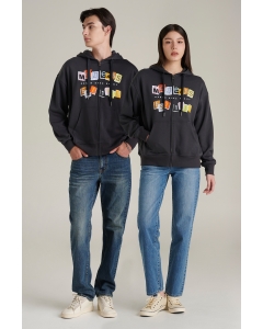 เสื้อกันหนาว ฮู้ดดี้ Unisex ทรงโอเวอร์ไซส์ แขนยาว สีเทาเข้ม