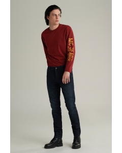 กางเกงยีนส์ผู้ชาย ทรงเดฟ (Slim) สียีนส์เข้ม Biker Collection