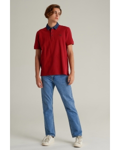 เสื้อโปโลแขนสั้นผู้ชาย สีแดง