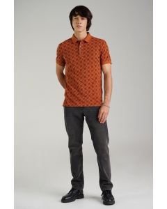 เสื้อโปโลแขนสั้นผู้ชาย สีน้ำตาลเข้ม