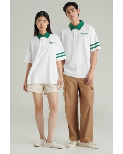 เสื้อโปโลแขนสั้น Unisex ทรงโอเวอร์ไซส์ สีขาว