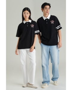 เสื้อโปโลแขนสั้น Unisex ทรงโอเวอร์ไซส์ สีดำ