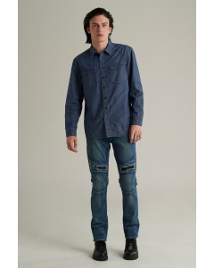 เสื้อเชิ้ตผู้ชาย แขนยาว สียีนส์