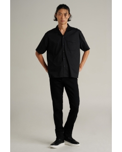 เสื้อเชิ้ต Unisex เสื้อฮาวายแขนสั้น สีดำ