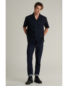เสื้อเชิ้ต Unisex เสื้อฮาวายแขนสั้น สีกรมท่า