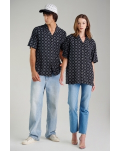 เสื้อเชิ้ตรีสอร์ท (Resort)ผู้ชายทรงเรกูลาร์ สีดำ