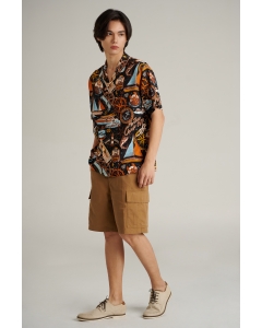 เสื้อเชิ้ต Unisex เสื้อฮาวายแขนสั้น สีดำ พิมพ์ลาย