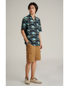 เสื้อเชิ้ต Unisex เสื้อฮาวายแขนสั้น สีดำ พิมพ์ลาย