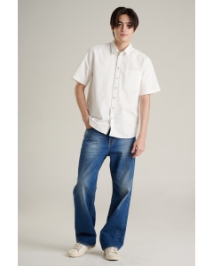 เสื้อเชิ้ตแขนสั้นผู้ชาย สีอ๊อฟไวท์