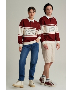 เสื้อกันหนาว สเวตเตอร์ คอปก Unisex สีแดงเลือดหมู
