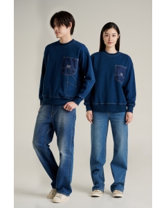 เสื้อสเวตเตอร์ โอเวอร์ไซส์ ผู้ชาย แขนยาว สีกรมท่า