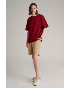 เสื้อยืดแขนสั้นผู้ชาย ทรงโอเวอร์ไซส์ Mc Makoto สีแดงเลือดหมู-S