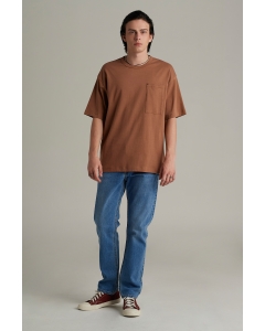 เสื้อยืดแขนสั้นผู้ชาย ทรงโอเวอร์ไซส์ สีน้ำตาล