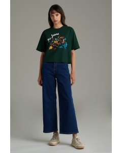เสื้อยืดผู้หญิง ทรงครอปโอเวอร์ไซส์ คอกลม สีเขียว