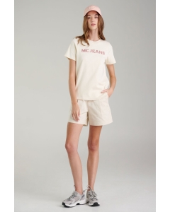 เสื้อยืดแขนสั้นผู้หญิง คอกลม สีครีมอ่อน Online Exclusive