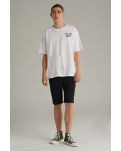 เสื้อยืดแขนสั้นผู้ชาย ทรงโอเวอร์ไซส์ สีขาว