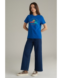เสื้อยืดผู้หญิง คอกลม สีน้ำเงิน