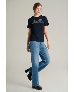 เสื้อยืดแขนสั้นผู้หญิง คอกลม สีกรมท่า
