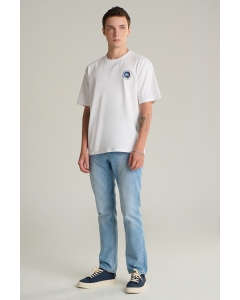 เสื้อยืดแขนสั้นผู้ชาย ทรงโอเวอร์ไซส์ สีขาว