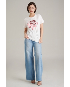 เสื้อยืดแขนสั้นผู้หญิง คอกลม สีขาว