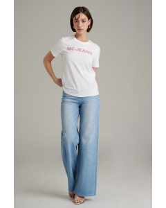 เสื้อยืดแขนสั้นผู้หญิง คอกลม สีขาว