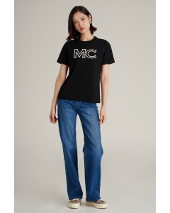 เสื้อยืดแขนสั้นผู้หญิง คอกลม สีดำ