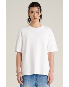 เสื้อยืดแขนสั้นผู้ชาย ทรงโอเวอร์ไซส์ คอกลม สีขาว