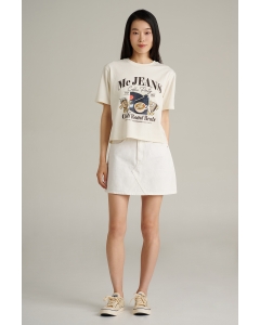 เสื้อยืดแขนสั้นผู้หญิง ทรงครอป คอกลม สีอ๊อฟไวท์